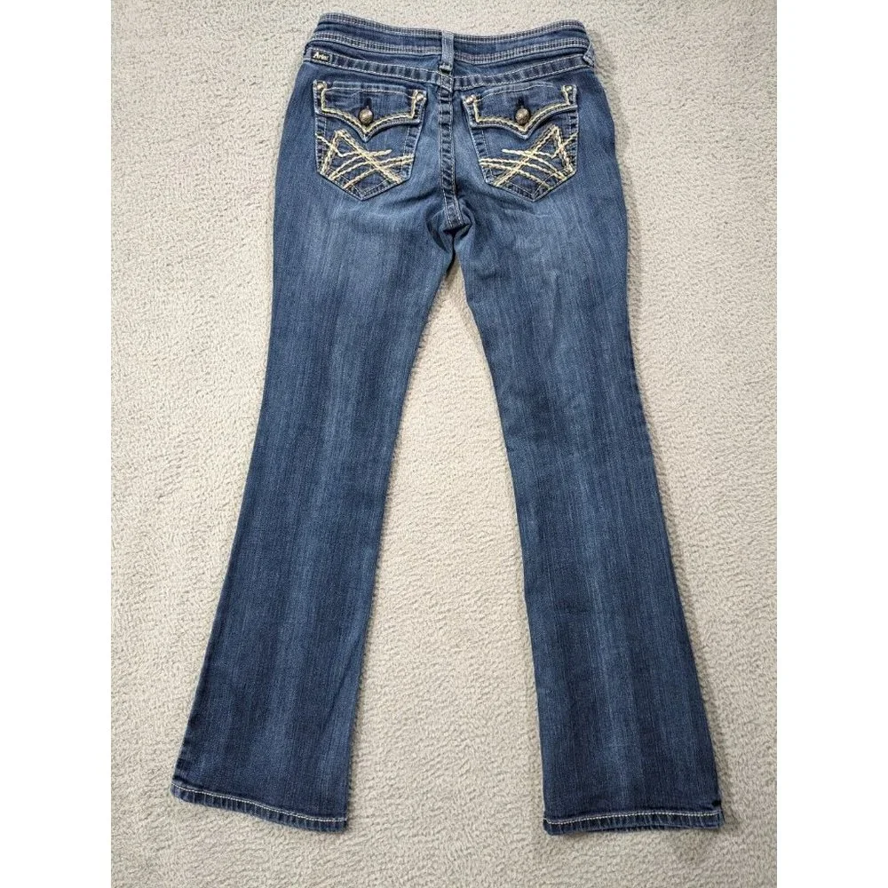 Ariat Jeans Womens 28 Turquoise Whipstitch Boot Flap Pockets Western Blue - Picture 2 of 16